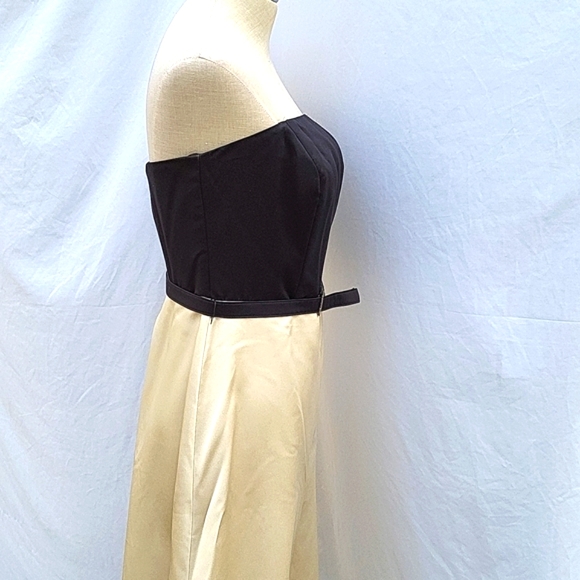 Ladies strapless evening gown, black top, gold/taupe bottom, sateen, wrap, sz 10 - Picture 11 of 14